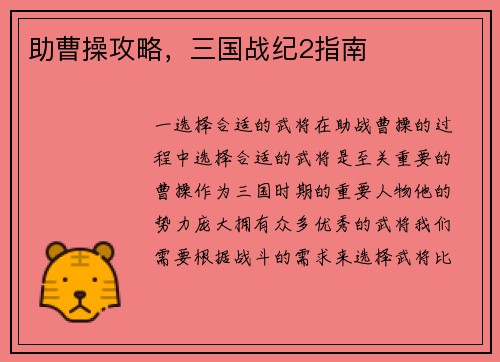 助曹操攻略，三国战纪2指南